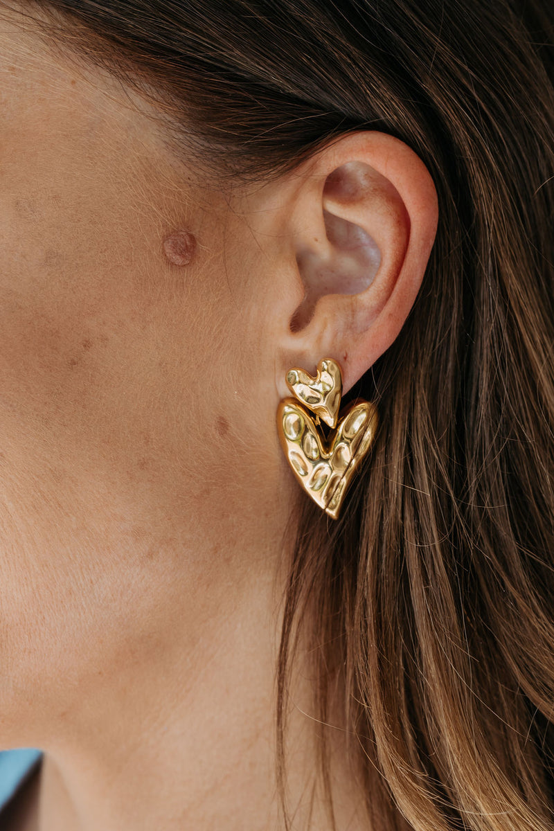 Valentine Heart Drop Earrings - Gold - The Self Styler