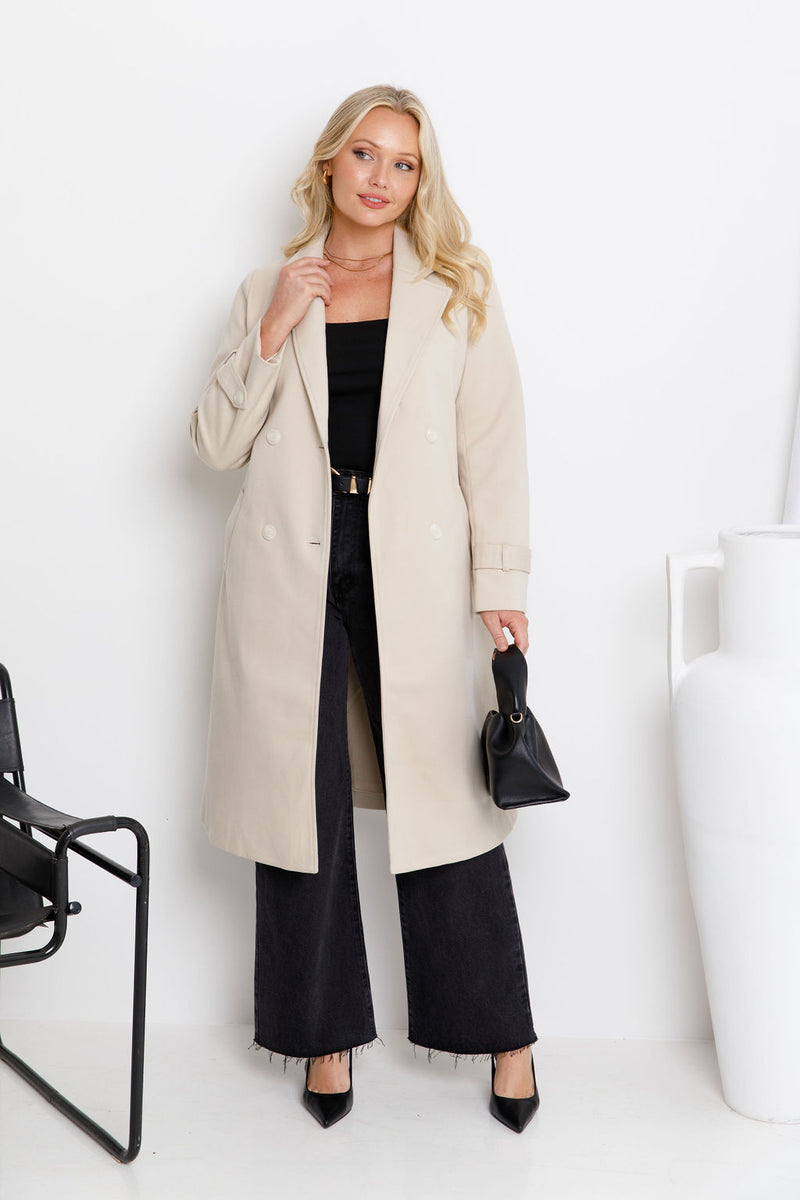 May Double Breasted Coat - Almond Cream - The Self Styler