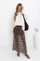 Evie Polka Dot Maxi Skirt - Chocolate and White - The Self Styler