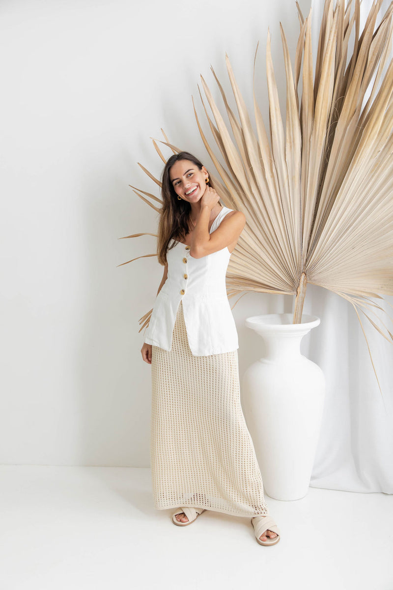 Pia Linen Vest - White - The Self Styler