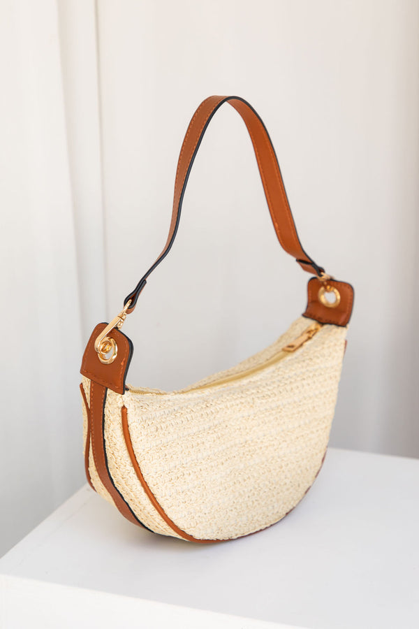 Abby Shoulder Straw Bag - Tan - The Self Styler