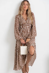 Solana Midi Dress - Abstract Choc Print - The Self Styler