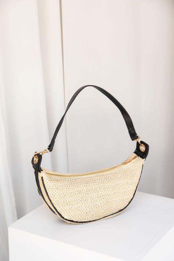 Abby Shoulder Straw Bag - Black - The Self Styler