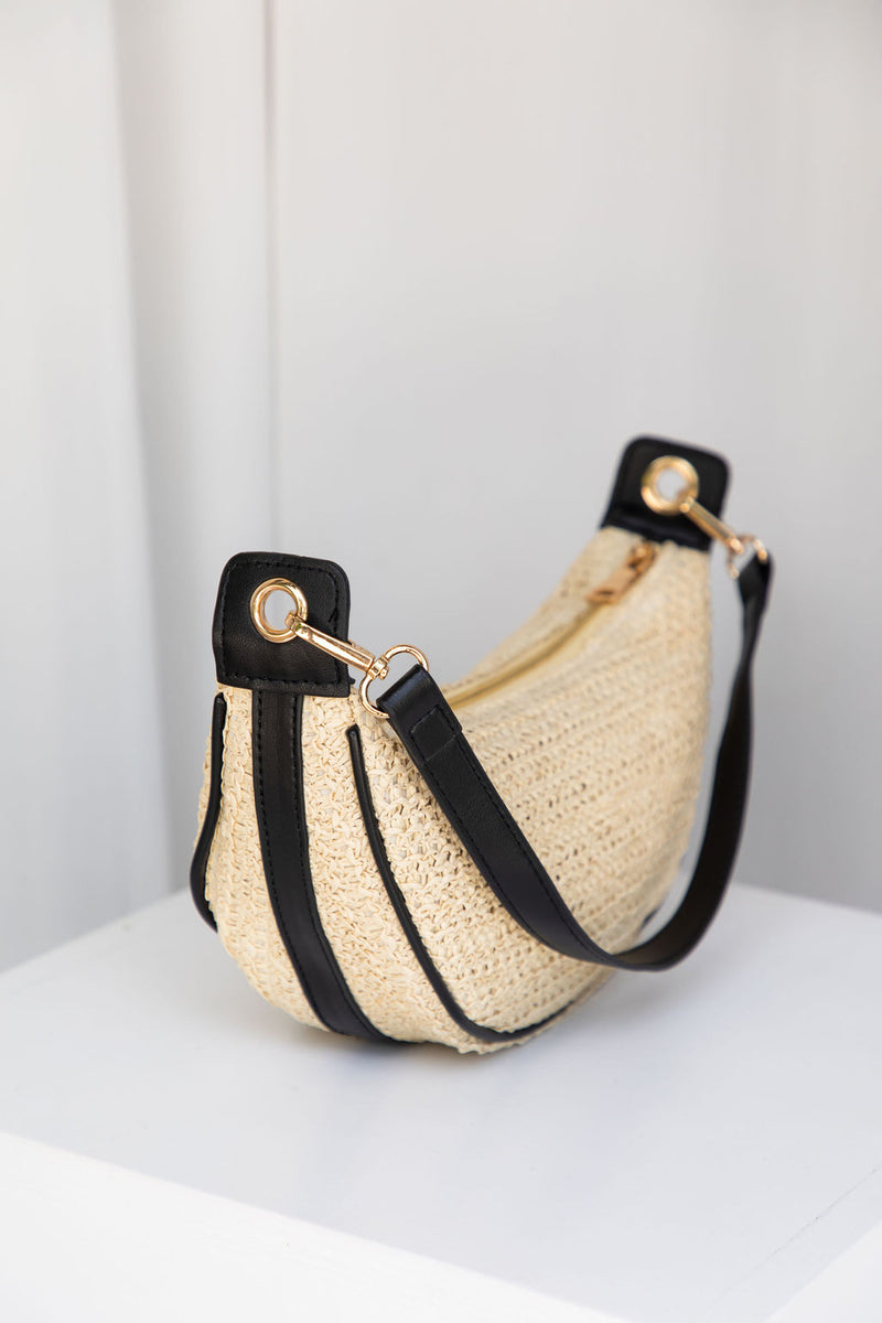 Abby Shoulder Straw Bag - Black - The Self Styler