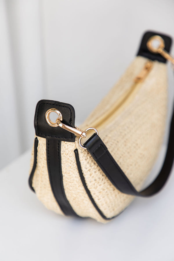 Abby Shoulder Straw Bag - Black - The Self Styler