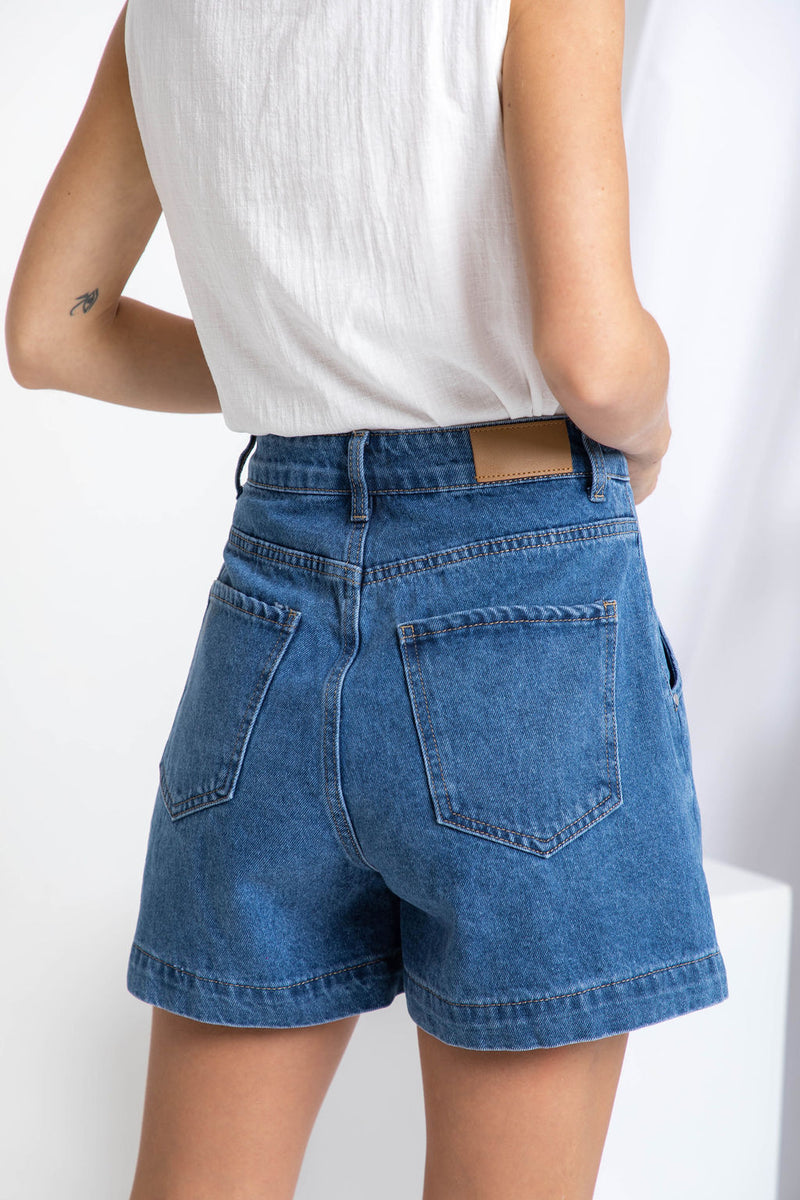Reuben High-Rise Denim Shorts - Dark Blue Wash - The Self Styler - The Self Styler