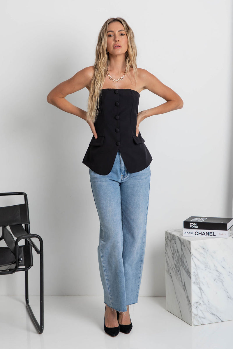 Harvee Strapless Top - Black - The Self Styler