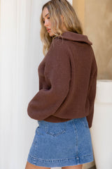 Talia Double Zip Knit - Choc Brown - The Self Styler