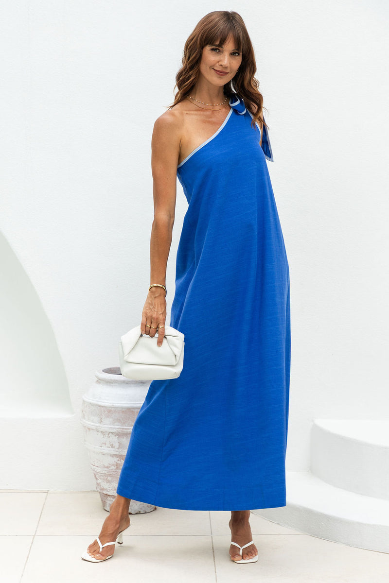 Lucinda One-Shoulder Maxi Dress - Blue - The Self Styler