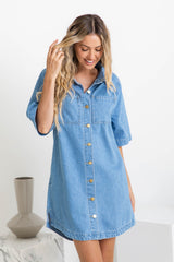 Tallow Relaxed-Fit Denim Mini Dress - Light Wash - The Self Styler