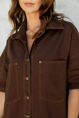 Juno Oversized Denim Shirt - Espresso - The Self Styler