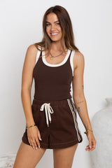 Kalea Denim Stripe Shorts - Choc Wash - The Self Styler
