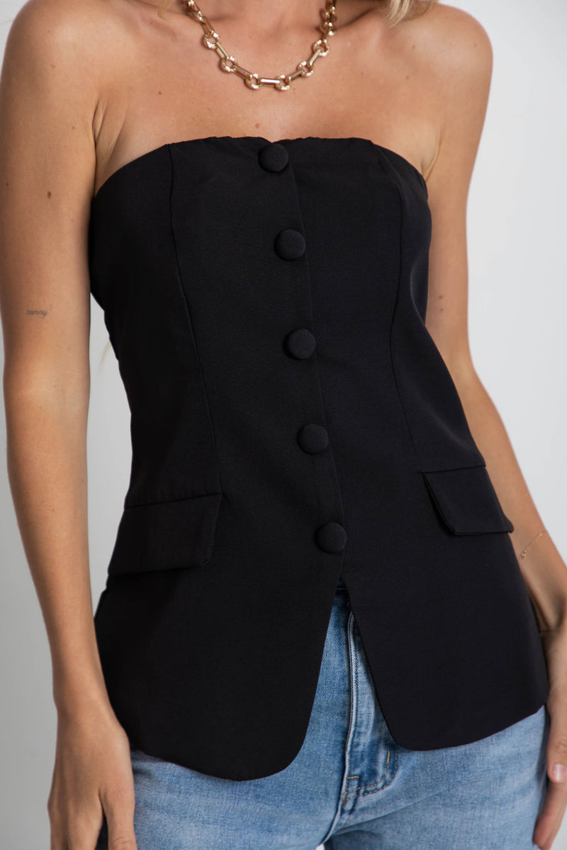 Harvee Strapless Top - Black - The Self Styler