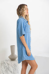 Tallow Relaxed-Fit Denim Mini Dress - Light Wash - The Self Styler