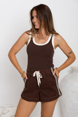 Kalea Denim Stripe Shorts - Choc Wash - The Self Styler