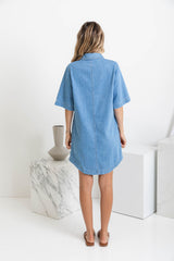 Tallow Relaxed-Fit Denim Mini Dress - Light Wash - The Self Styler