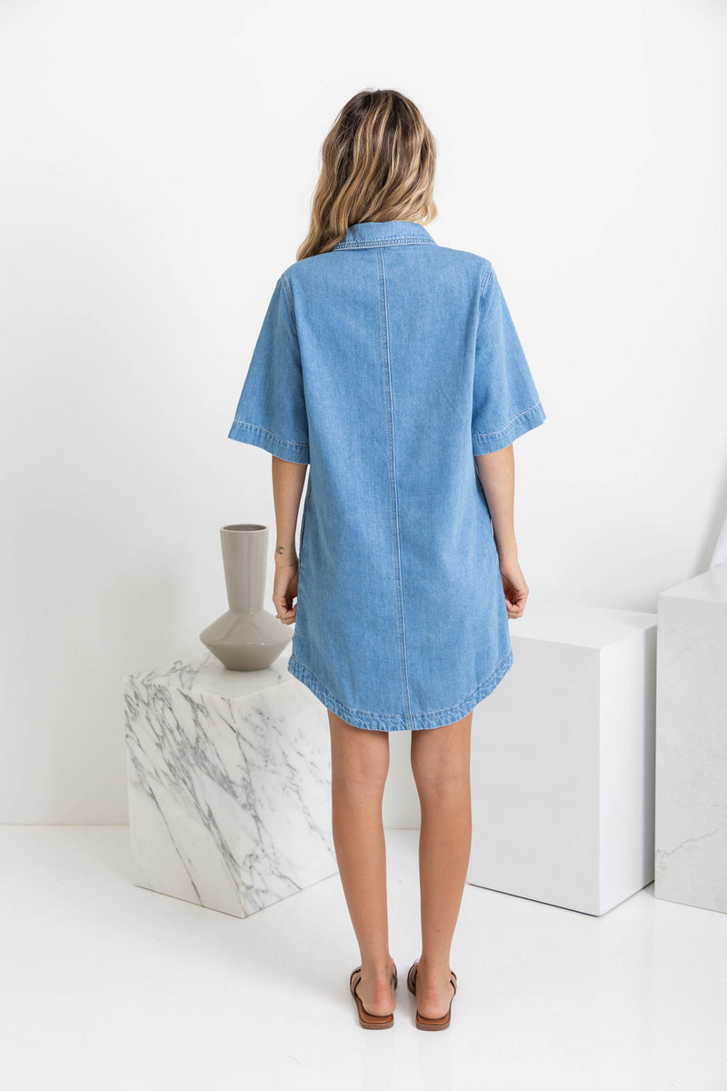 Tallow Relaxed-Fit Denim Mini Dress - Light Wash - The Self Styler