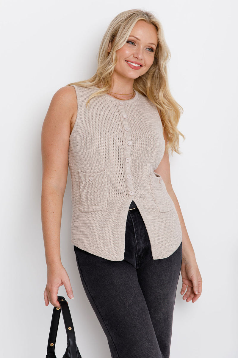 Ruby Knit Vest Top - Stone - The Self Styler