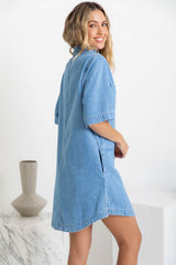 Tallow Relaxed-Fit Denim Mini Dress - Light Wash - The Self Styler