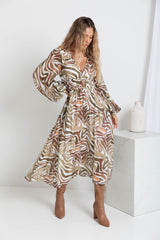 Solana Midi Dress - Khaki Zebra Print - The Self Styler