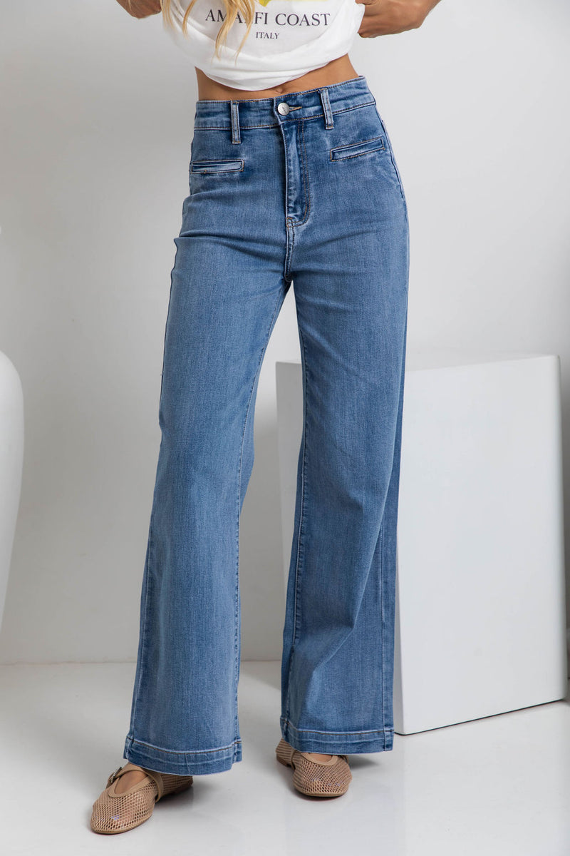 Stevie Wide-Leg Denim Jeans - Light Wash - The Self Styler