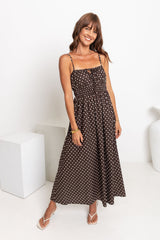 Indie Polka Dot Maxi Dress - Chocolate and White - The Self Styler