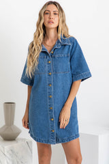 Tallow Relaxed-Fit Denim Mini Dress - Dark Blue Wash - The Self Styler