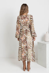 Solana Midi Dress - Khaki Zebra Print - The Self Styler