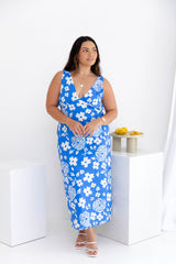 Lucia Midi Dress - Azure Blue Floral - The Self Styler