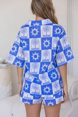 Sol Cotton Shirt - Palm Check Print - Blue - The Self Styler