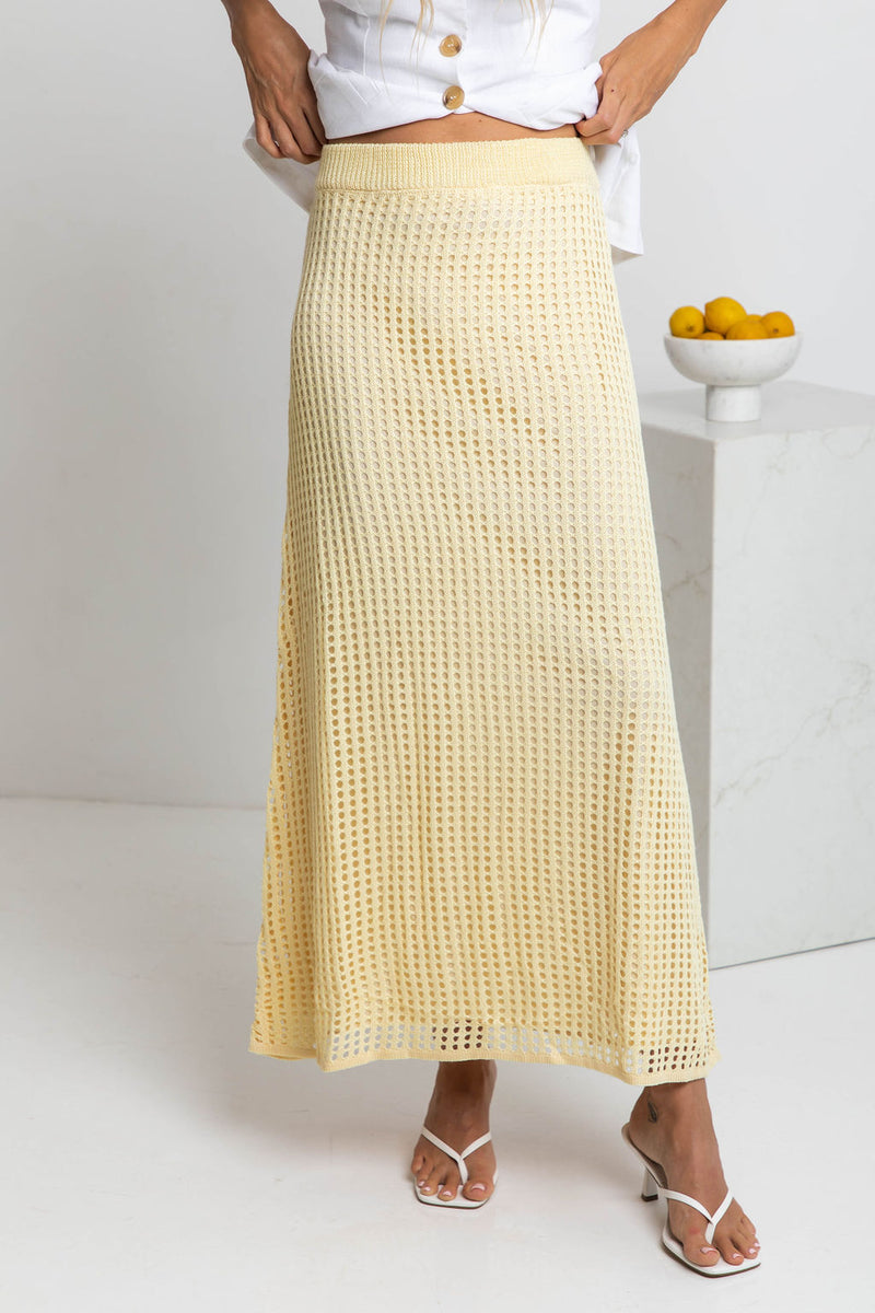 Florence Crochet Midi Skirt - Yellow - The Self Styler