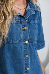 Tallow Relaxed-Fit Denim Mini Dress - Dark Blue Wash - The Self Styler