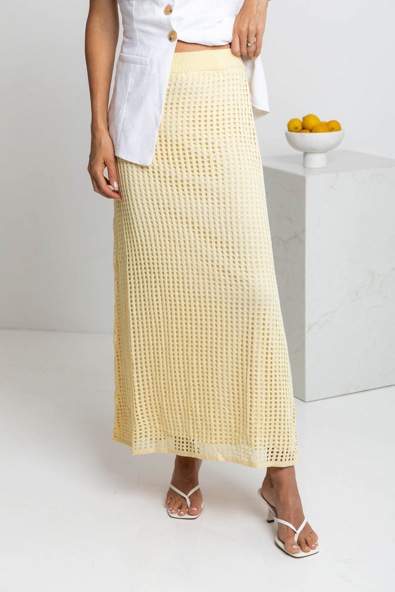Florence Crochet Midi Skirt - Yellow - The Self Styler