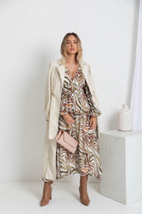 Solana Midi Dress - Khaki Zebra Print - The Self Styler