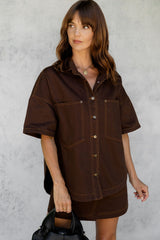 Juno Oversized Denim Shirt - Espresso - The Self Styler