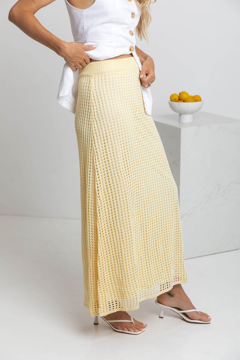 Florence Crochet Midi Skirt - Yellow - The Self Styler