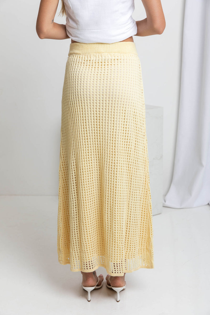 Florence Crochet Midi Skirt - Yellow - The Self Styler