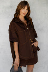 Juno Oversized Denim Shirt - Espresso - The Self Styler