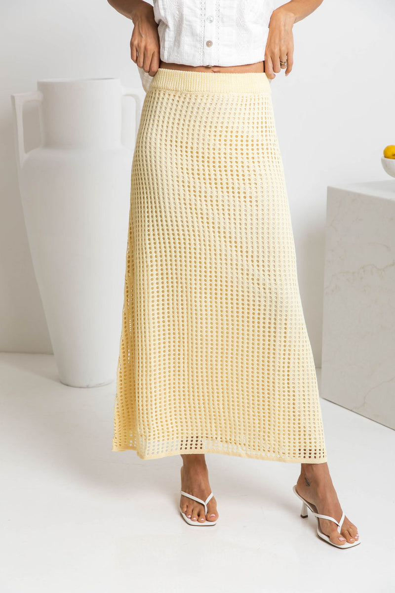Florence Crochet Midi Skirt - Yellow - The Self Styler