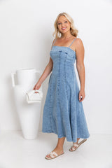 Kylie Denim Midi Dress - Light Wash - The Self Styler