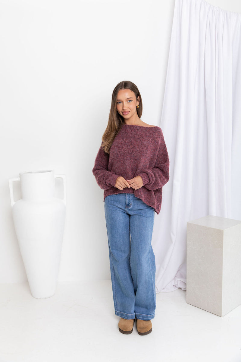 Tilly Knit Top - Wine - The Self Styler