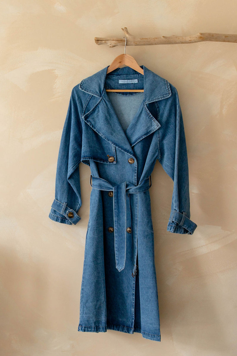 Suki Denim Trench Coat - Blue - The Self Styler