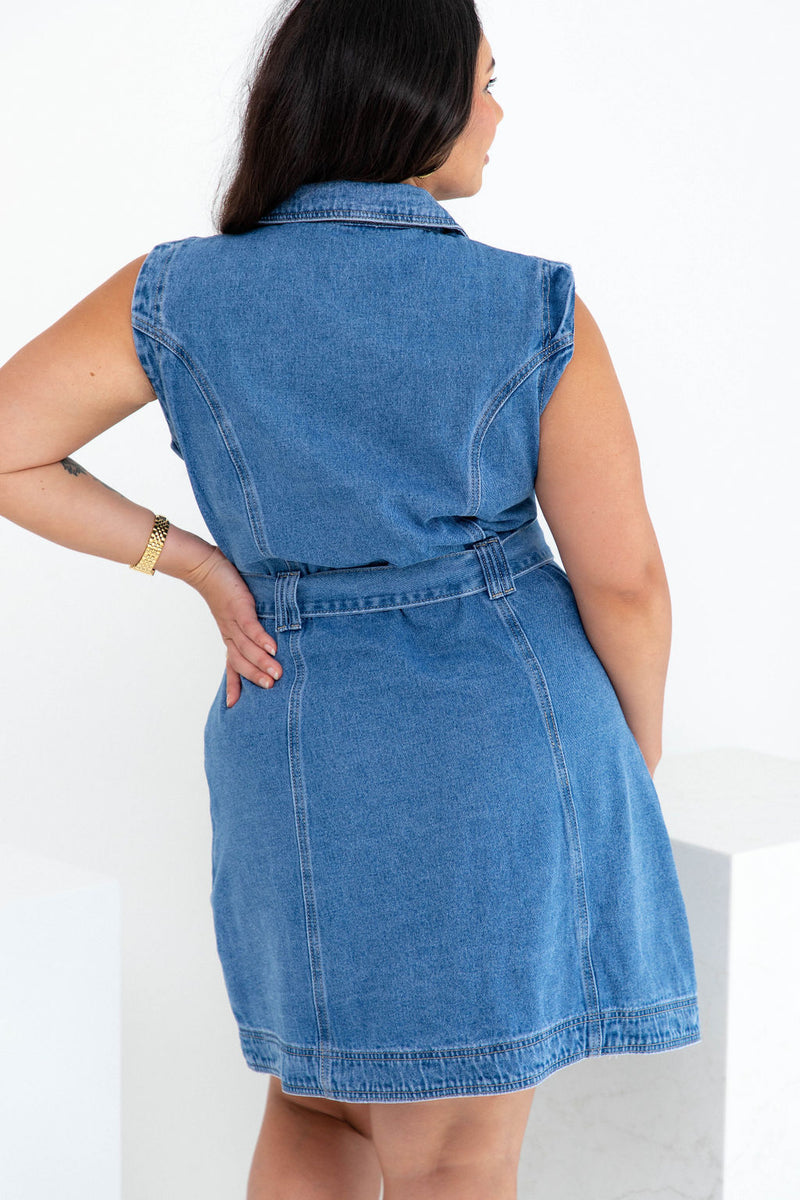 Giselle Denim Dress - Mid Blue Wash - The Self Styler - The Self Styler