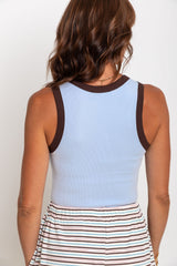 Hudson Contrast Tank - Blue and Chocolate - The Self Styler