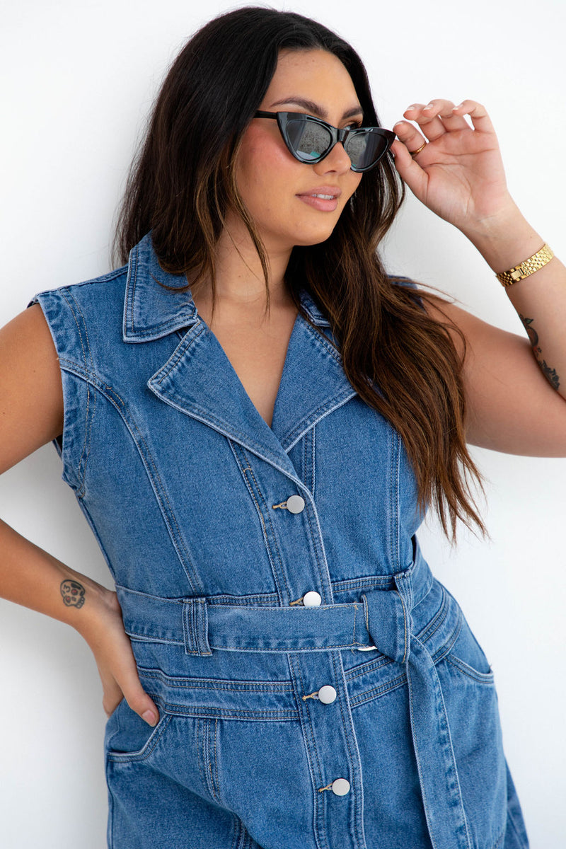 Giselle Denim Dress - Mid Blue Wash - The Self Styler - The Self Styler