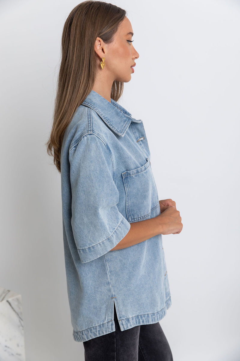 Marley Oversized Denim Shirt - Vintage Wash - The Self Styler - The Self Styler