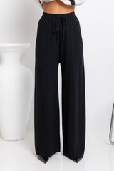 Adeline Wide-Leg Knit Pants - Black - The Self Styler
