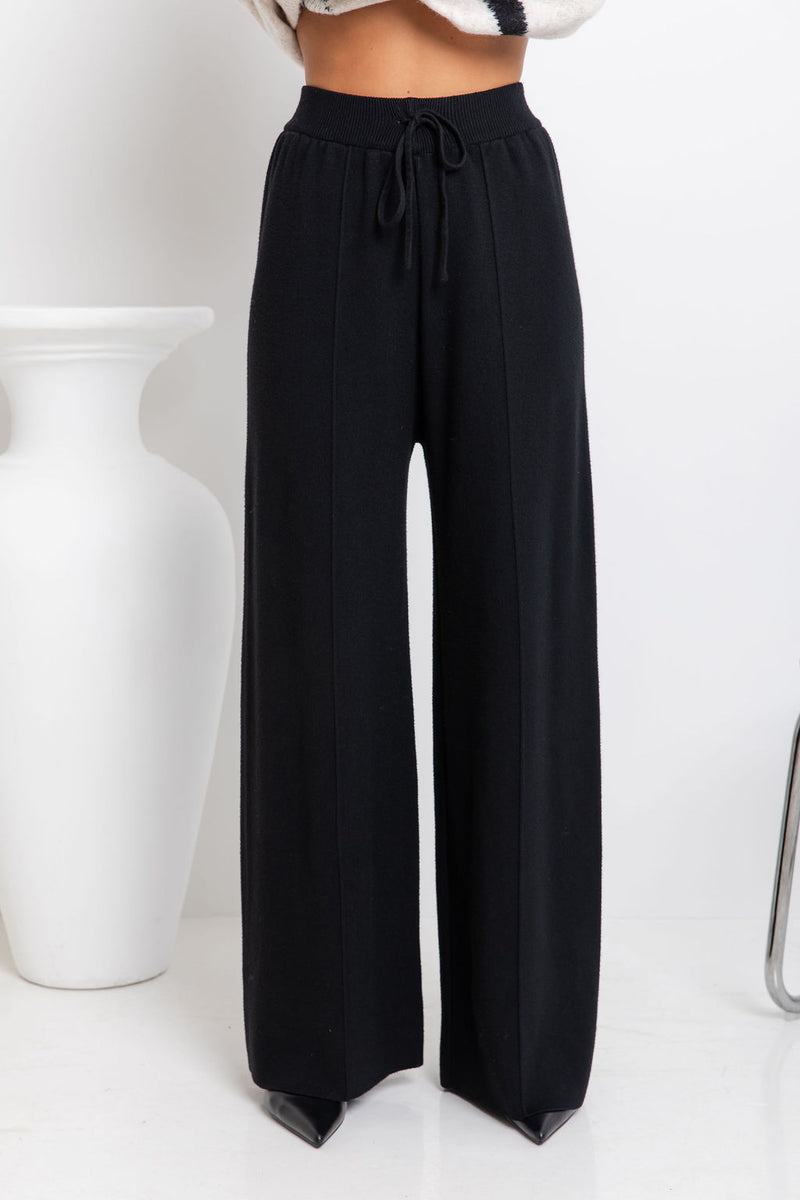 Adeline Wide-Leg Knit Pants - Black - The Self Styler