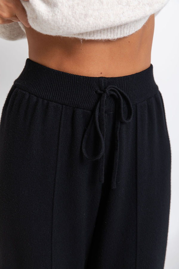 Adeline Wide-Leg Knit Pants - Black - The Self Styler