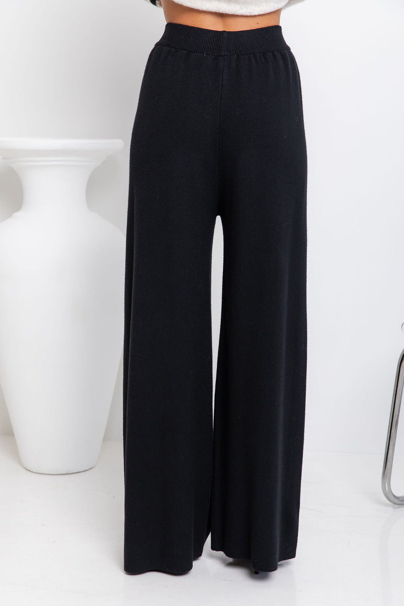 Adeline Wide-Leg Knit Pants - Black - The Self Styler